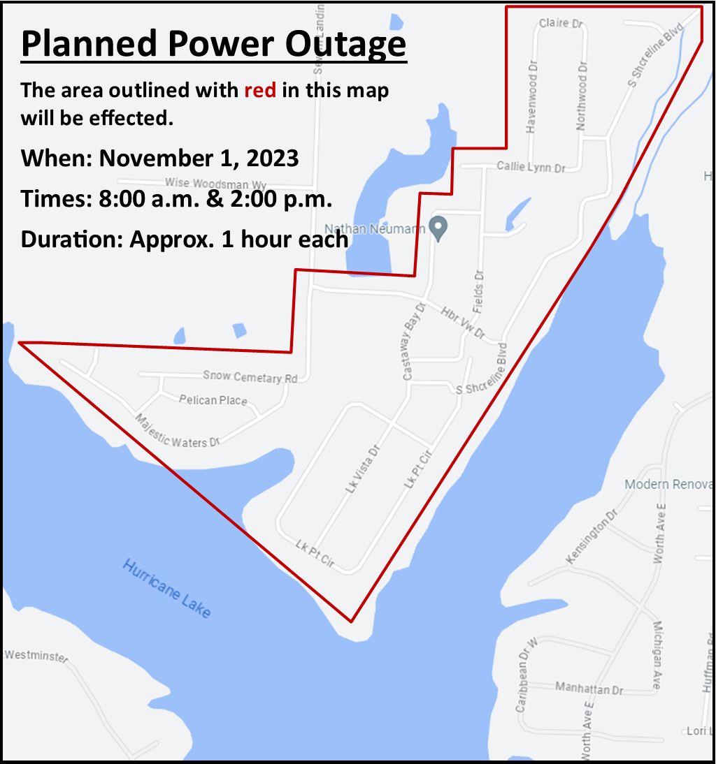 Benton Utilities: Planned Outage - November 1, 2023 / North Side of Hurricane Lake