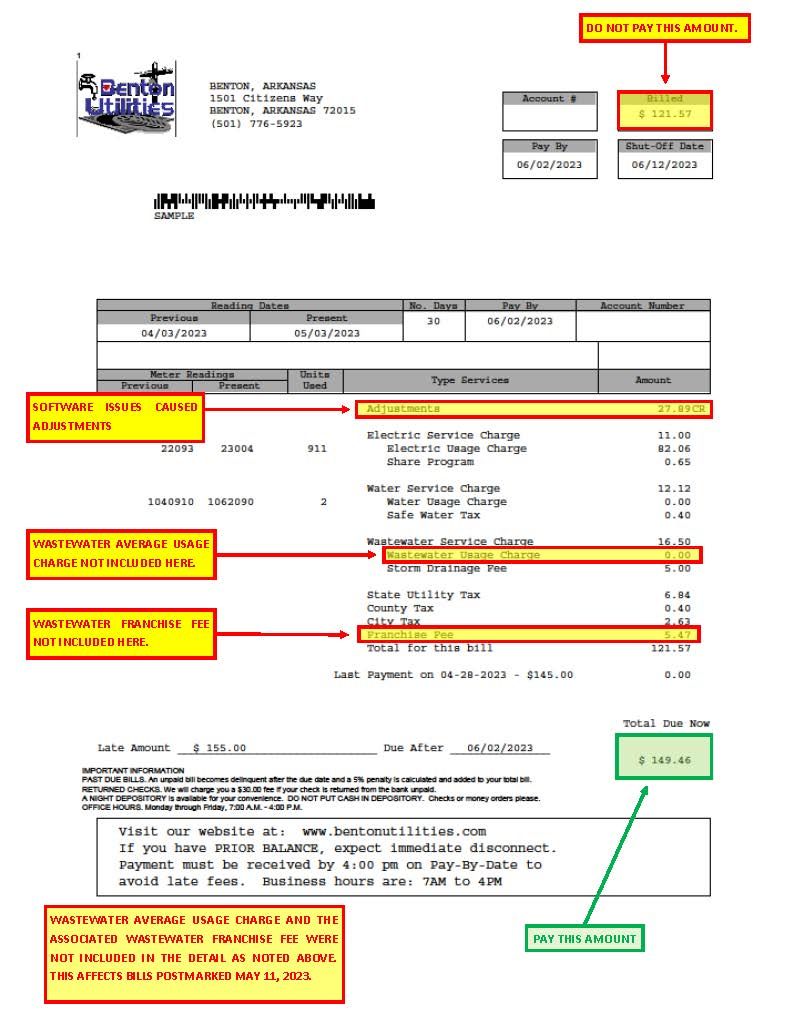 Sample Benton Utilities electric, water and sewer bill