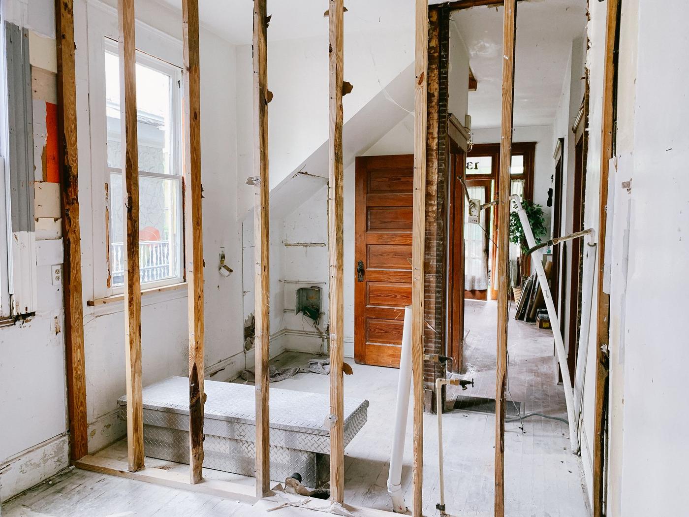 Interior walls opened to the studs during a home remodeling project in Benton AR
